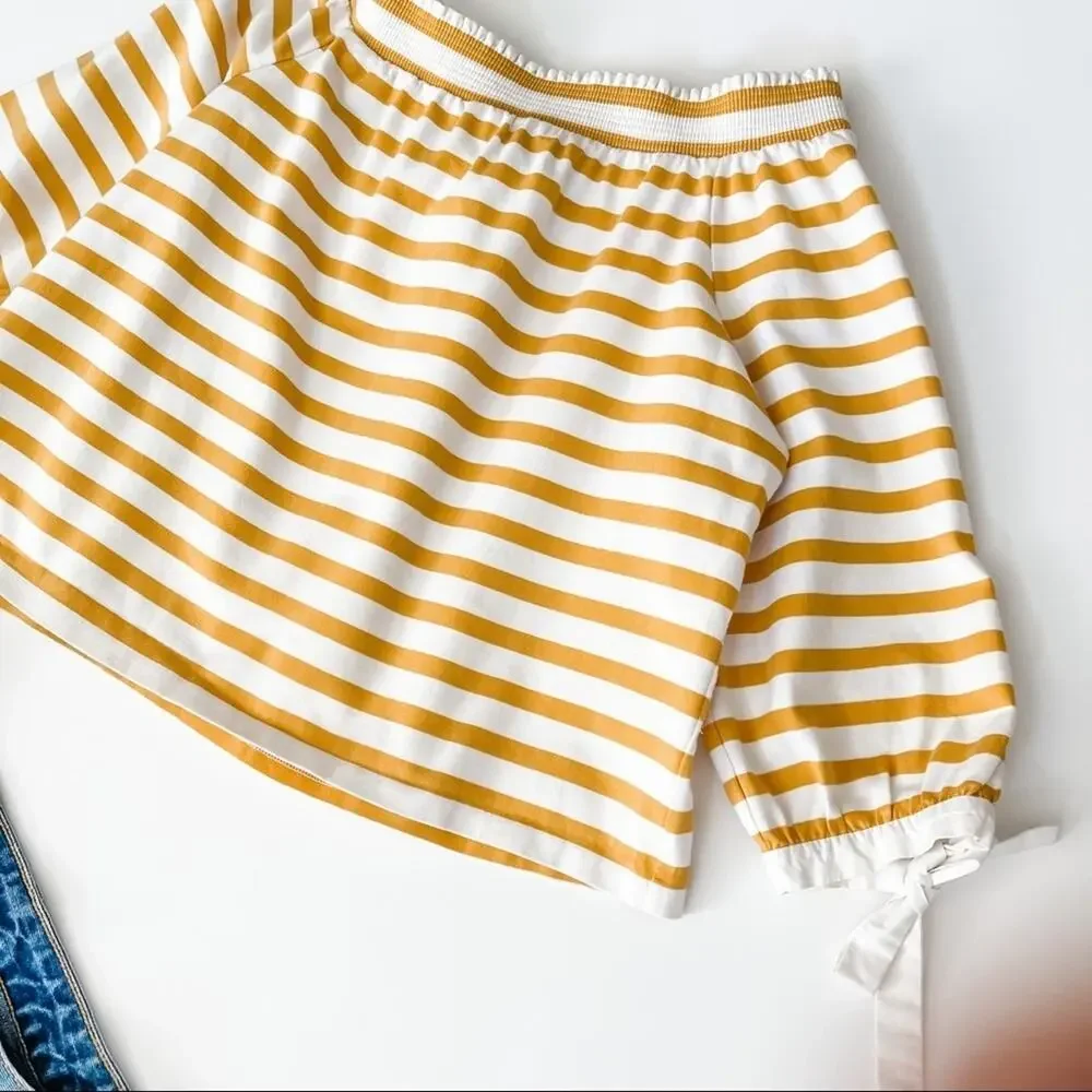 J.Crew Top Off the Shoulder Striped Tie Sleeve L